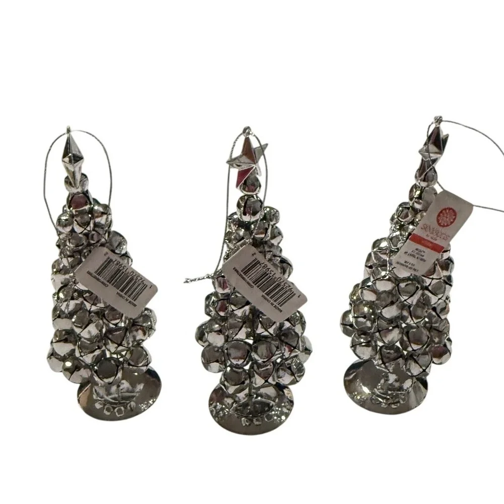 Seasons by Nicole Silver Jingle Bell Christmas Tree Ornaments Set of‎ 3 Star Top
